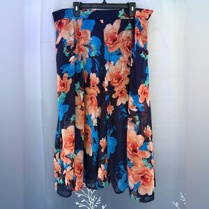 Roz & Ali Vibrant Floral Maxi Skirt in Blue and Peach Rose